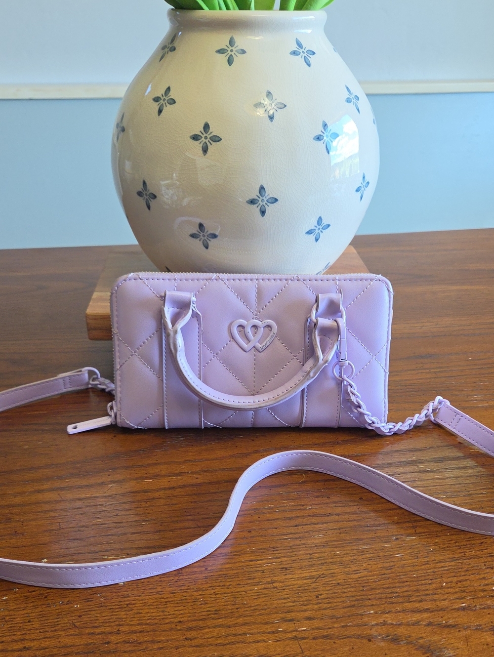 Betsey Johnson Lavender Quilted Heart Crossbody Wallet